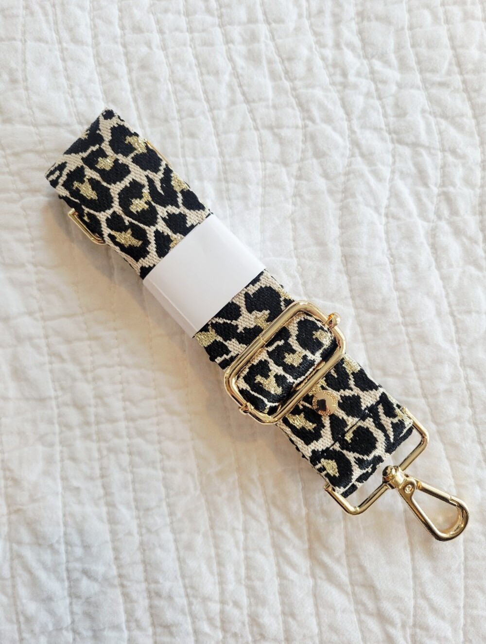 Pom Pom London Leopard Print Adjustable Bag Strap with Gold Hardware